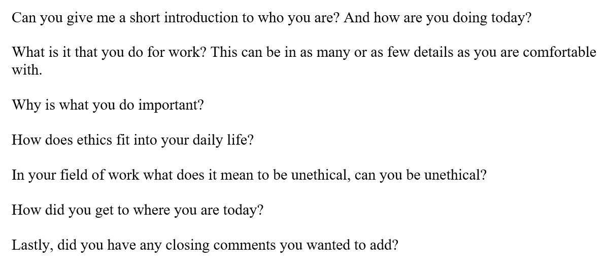 Today I spent an hour talking to an undergrad student who had taken my classes and is completing a minor in ethics. A class he is taking requires him to interview persons in fields he may be interested in for his future, asking everyone the following questions: 1/2