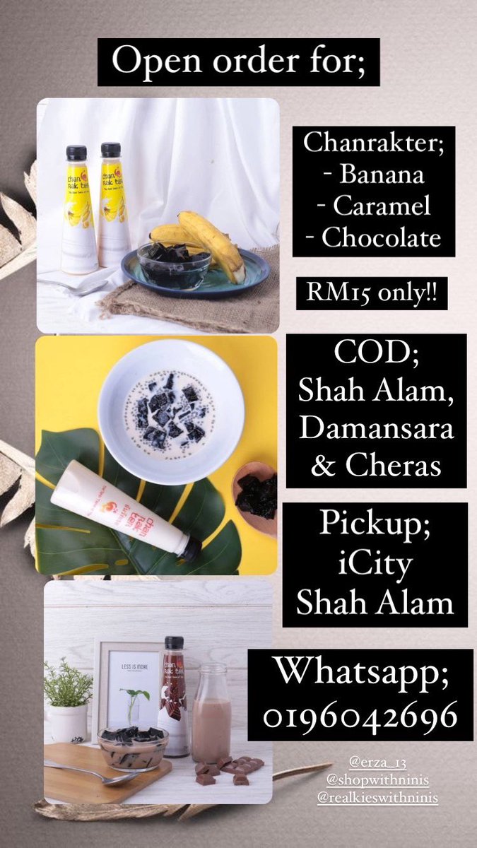 nisqeel_'s tweet photo. Hello friends! I’m currently opening order for Chanrakter and Chanrakies! 

Chanrakter; RM15/bottle
Chanrakies; cookies RM25/bottle &amp; crunchies RM15/bottle

COD; Shah Alam, Damansara, Sg. Long &amp; Balakong 

If you’re interested, ws me here👇🏻
https://t.co/pYPCDtQfKt https://t.co/F6dpJOpkum