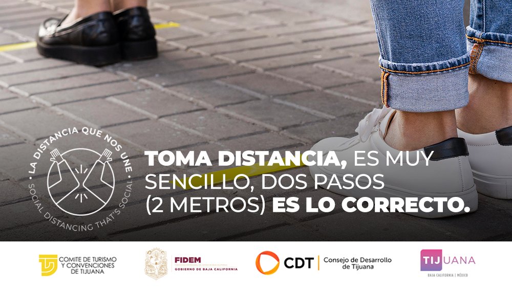 DescubreTijuana's tweet photo. Toma distancia, es muy sencillo, dos pasos (2 metros) es lo correcto.
#LaDistanciaquenosUne

#DescubreTijuana #CuidamosdeTijuana #Tijuana #Mexico #Turismo.
#TijuanaLista #LaDistanciaQueNosUne https://t.co/2tt6W3VTeX