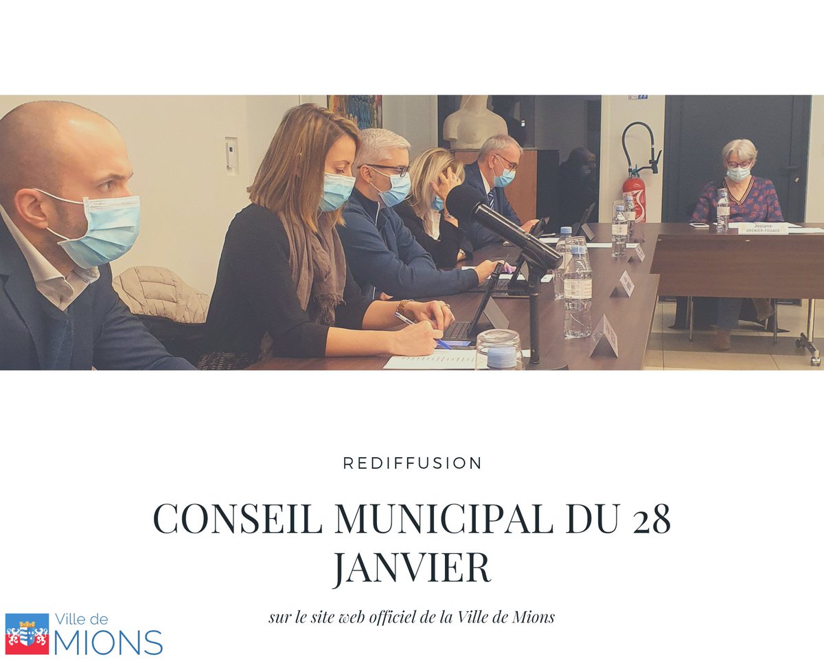 🔵 Conseil Municipal du 28 janvier 2021

La rediffusion du Conseil Municipal du 28 janvier est désormais en disponible sur le site web de la Ville de Mions. 

mions.fr/conseils-munic…