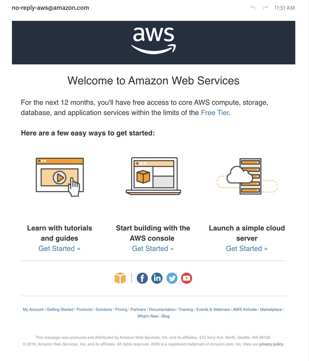 My executive team goes back to burying their heads in their hands over my shenanigans, and I go back to check my email. This came in. They sure are pushing the  @awscloud free tier hard for something that's bound to break your heart harder than your first love.