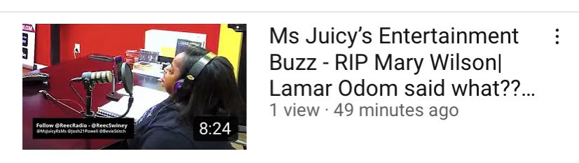ReecSwiney's tweet photo. Check out the first half of @MsJuicyJ Entertainment Buzz! Mary Wilson, Lamar Odom and more...
#reecradio #msjuicybaby @reecradio
https://t.co/tv4w3ausF9 https://t.co/PZYIuvB4Fd