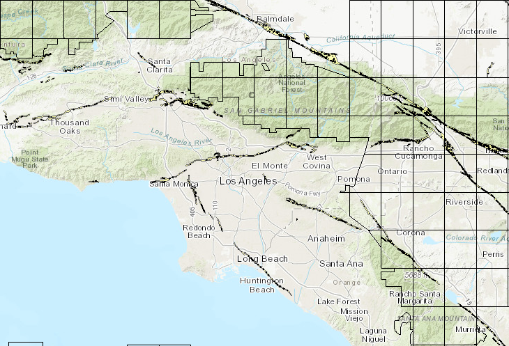 The  #CaliforniaGeologicalSurvey evaluates active faults throughout the state, produces maps of surface fault traces, & establishes Zones of Required Investigation surrounding them. These faults exist throughout the greater Los Angeles area.  @CalConservation  #SanFernando71 4/