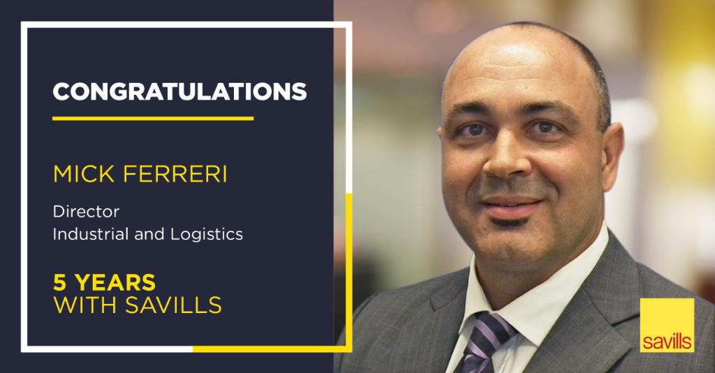 SavillsAus's tweet image. We would like to congratulate Mick Ferreri, Industrial &amp;amp; Logistics Director, on achieving a very special milestone - 5 years length of service with Savills. #LOS #milestone #lengthofservice