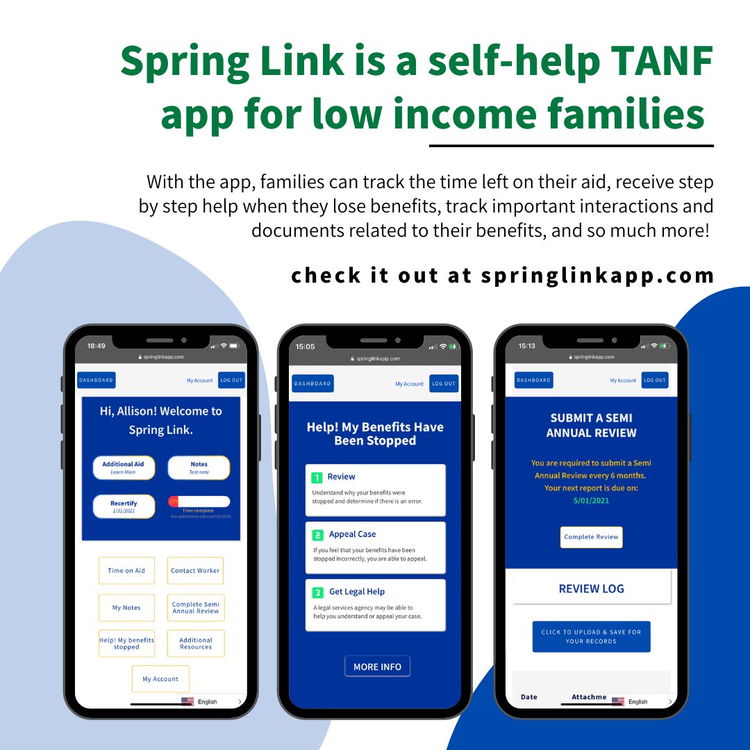 Spring Link makes it easy for families to manage their own TANF. See all of the app’s features at springlinkapp.com!