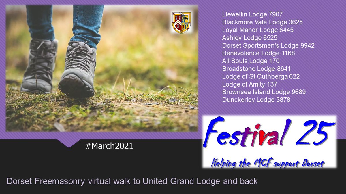 #Dorset #Freemasonry virtual walk to <a href="/UGLE_GrandLodge/">United Grand Lodge of England</a> and back #March2021. So far twelve Lodges have registered for the event, which will take place next month. It's time to train, time to register and time to sponsor your team(s). Contact @jameswhatley36 
justgiving.com/fundraising/fe…