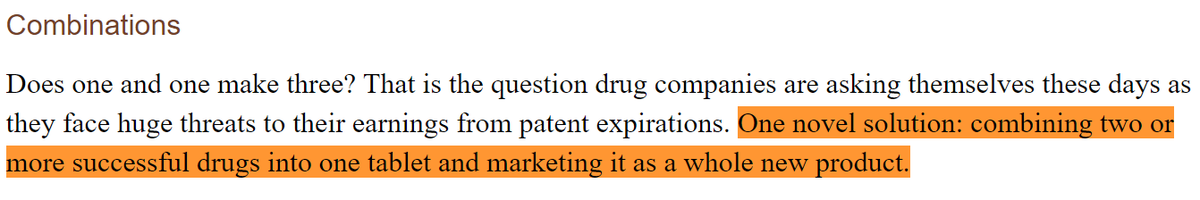 Several ways companies can protect their patent by post-patent defense or life-cycle management is through exploring new treatment options to extend the patent or by creating a combination of two products to sell as a new solution. A few examples for context in the attached.