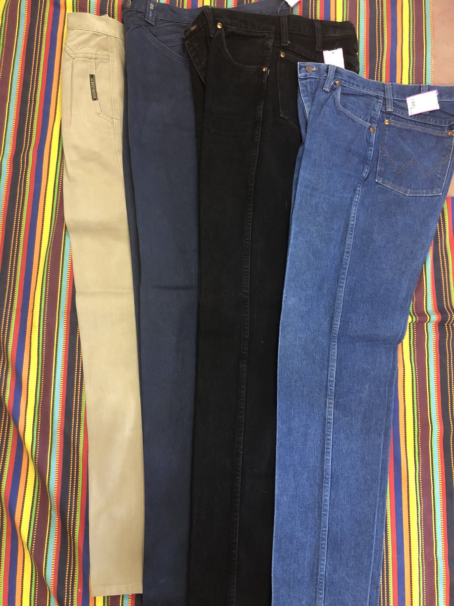 Women’s jeans 
1- Tan Rockies size 9/10 
2- Navy Blue Rockies size 11 
3- Black Wrangler 9x36.
4- Wrangler 9/10. 
Shipping available