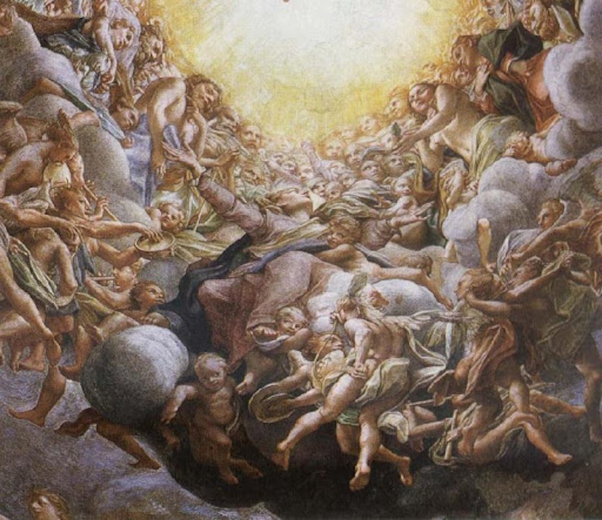 THREAD: Problems depicting HEAVEN # 1: Overpopulation.Renaissance painters attempted to depict the vast number of saved souls in heaven plus the hierarchy of angels. The result: heaven is depicted as overpopulated & cramped. HellishCorreggio - Assumption of the Virgin (1522-30)