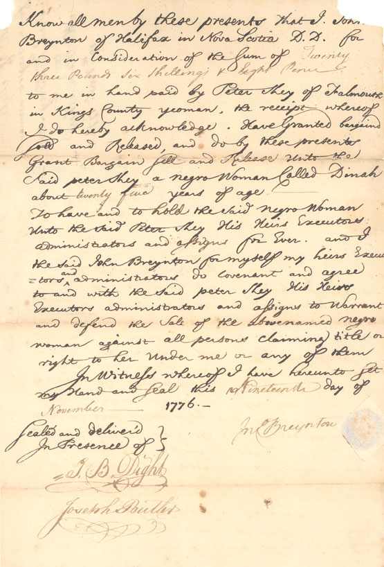 Last week in  #HIST2F90 the Atlantic World, we were following suggestions from Marisa Fuentes trying to use meagre sources to recreate slave lives as best we could – including this one from  @NS_Archives for the sale of “Dinah” in Halifax in 1776.  https://archives.novascotia.ca/africanns/archives/?ID=12