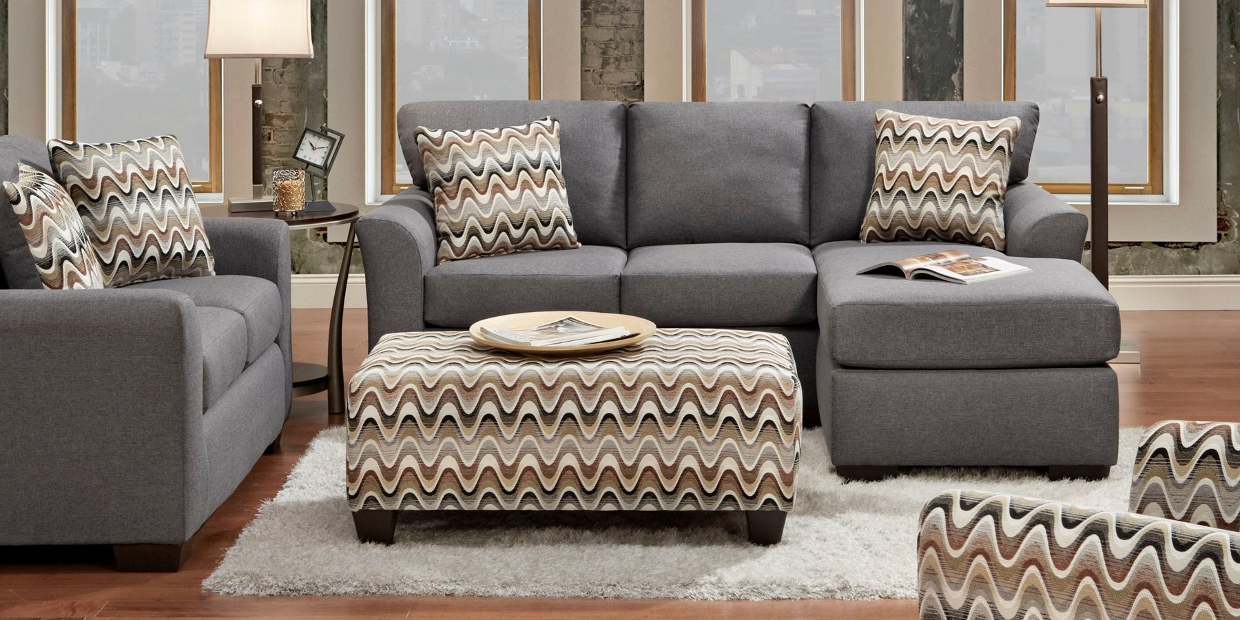 Affordable Furniture Stonewash Charcoal Sectional