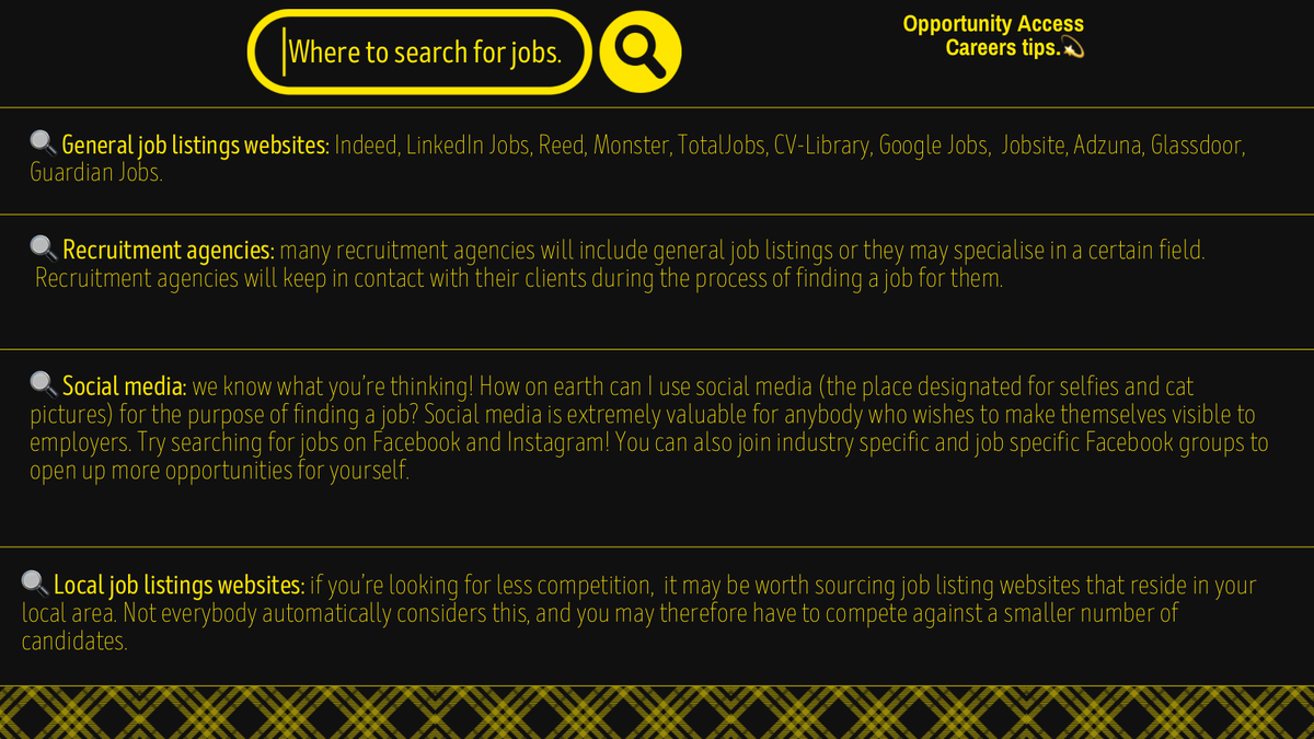 OppAccess's tweet image. If you’re struggling to find jobs to apply to, try out these strategies!

#jobsearch #jobsearchadvice
#jobseekers #ukjobboard #careercoach #careers
#CareerAdvice