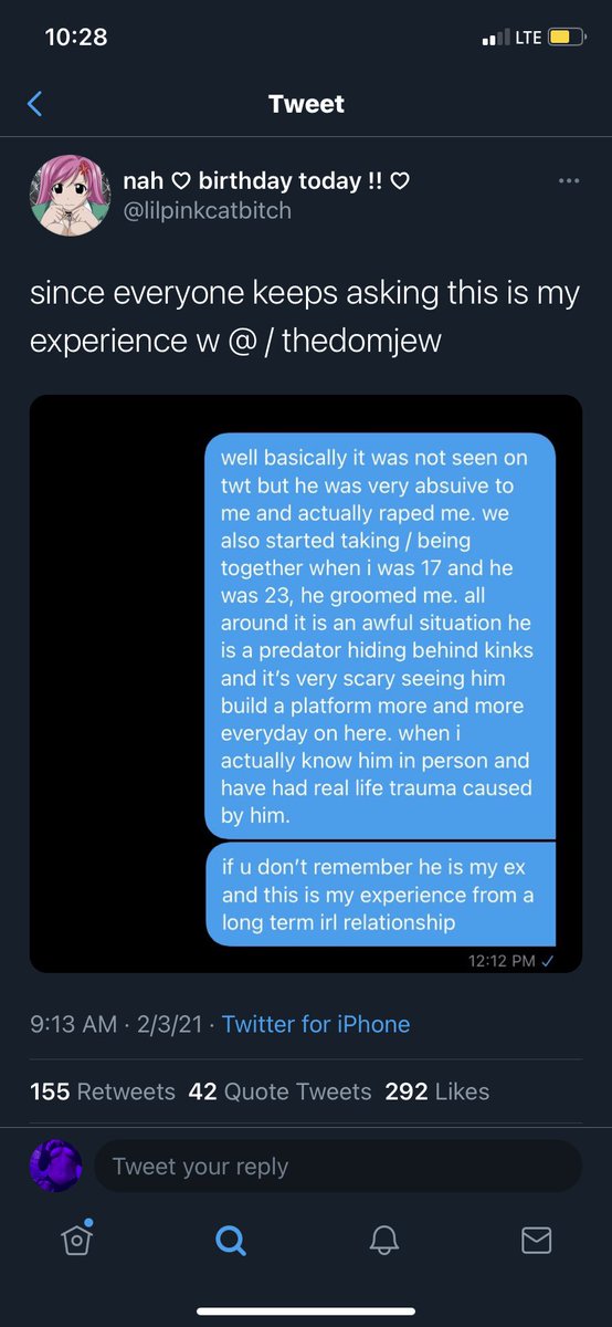 2/ the 17yo is 19 now and both victims are speaking out against him on Twitter. The victims are  @lilpinkcatbitch  @andybinladen As you can see both of these people are accusing him, and his girlfriend faked sympathy with the victims for a few days and pretended she was going to