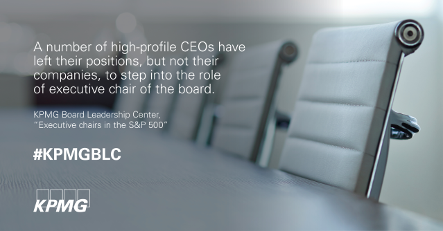 Given recent high-profile transitions of CEOs to the executive chair role, the #KPMGBLC offers insights on the prevalence of the role among S&P 500 companies as well as questions and considerations for #boardsofdirectors bit.ly/3tJK5Jm