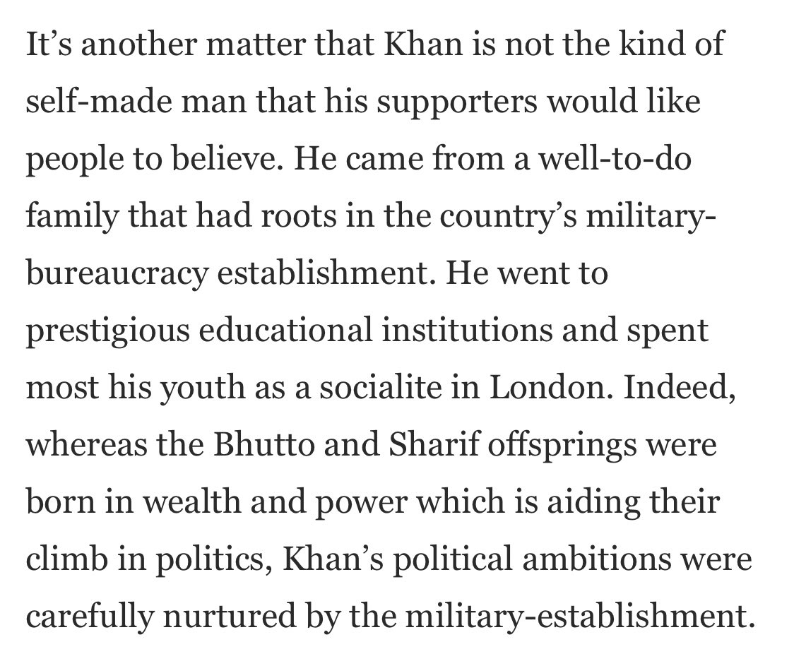 Did the “military-establishment nurture Khan’s political ambitions?”Does it take 22 years of drubbings if Estab. is propping you up in politics?Did he serve as a military dictator’s foreign minister for 5 years or was he directly appointed as a finance minister by Zia?