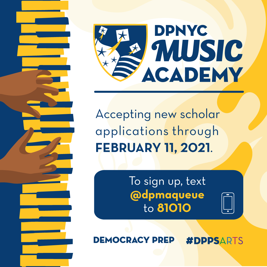 DP Music Academy is accepting new applications until FEBRUARY 11!

Meeting virtually twice a week during after school hours, scholars will get the chance to explore principles of writing for and performing in popular music genres. To sign up, text @dpmaqueue to 81010 🤳🏾
#DPPS