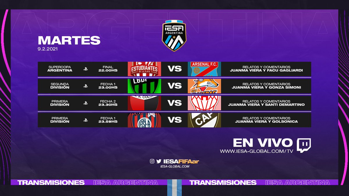 IESAFIFAar's tweet image. HOY #ArrancaIESA 🔥

Además de la #SupercopaIESAArgentina, tendremos acción de las fechas 1 y 2 de #IESAPrimera y #IESASegunda.

🕗 Desde las 22:00hs

➡️ iesa-global.com/tv