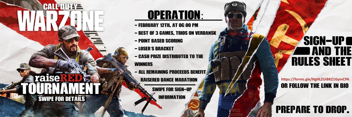 Brother Tate Bucalo is doing a Servant Leadership Project CoD Warzone tournament to raise money for RaiseRED. See the graphics for more information. Registration closes 2/11.

Sign-up Link:  forms.gle/HgHLZUiBKZ1Gym…