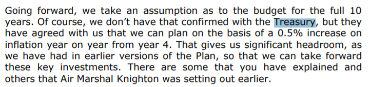 Forgot to mention this tidbit. This is not the same as a funding commitment but HMT is allowing MoD to plan on the basis that the £16.5bn uplift will be recurrent from Yr 5 +0.5% a year. That's an extra £30bn planning war-chest for investing in post Integrated Review military kit