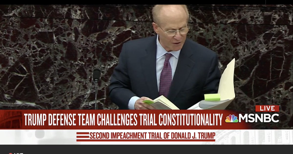 I am not a fan of his post-it aesthetic. He's shouting loudly. He was trying but FAILED to defend himself for misquoting a law professor and other authority, but he tried by quoting a historian referenced in the Dems' brief.129/