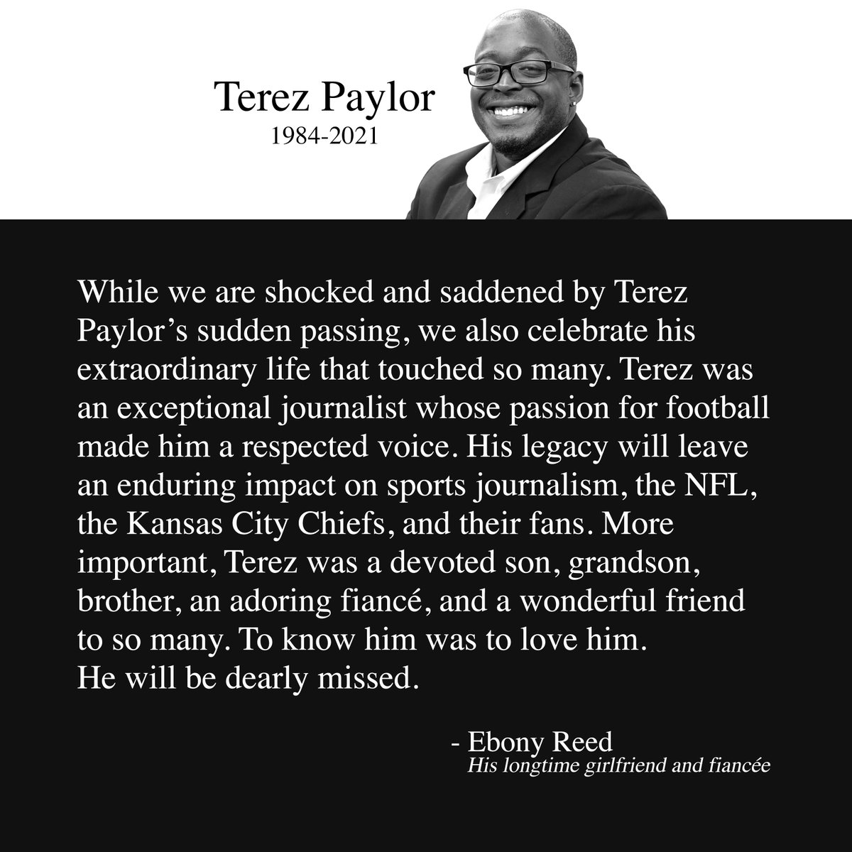 Terez Paylor,Statement Ebony Reed,Heavy,Heart,Beloved,Friend,Colleague,Yaho...