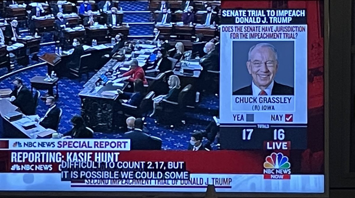 Jetzt wird abgestimmt, ob der Senat die Jurisdiktion für Impeachment hat.