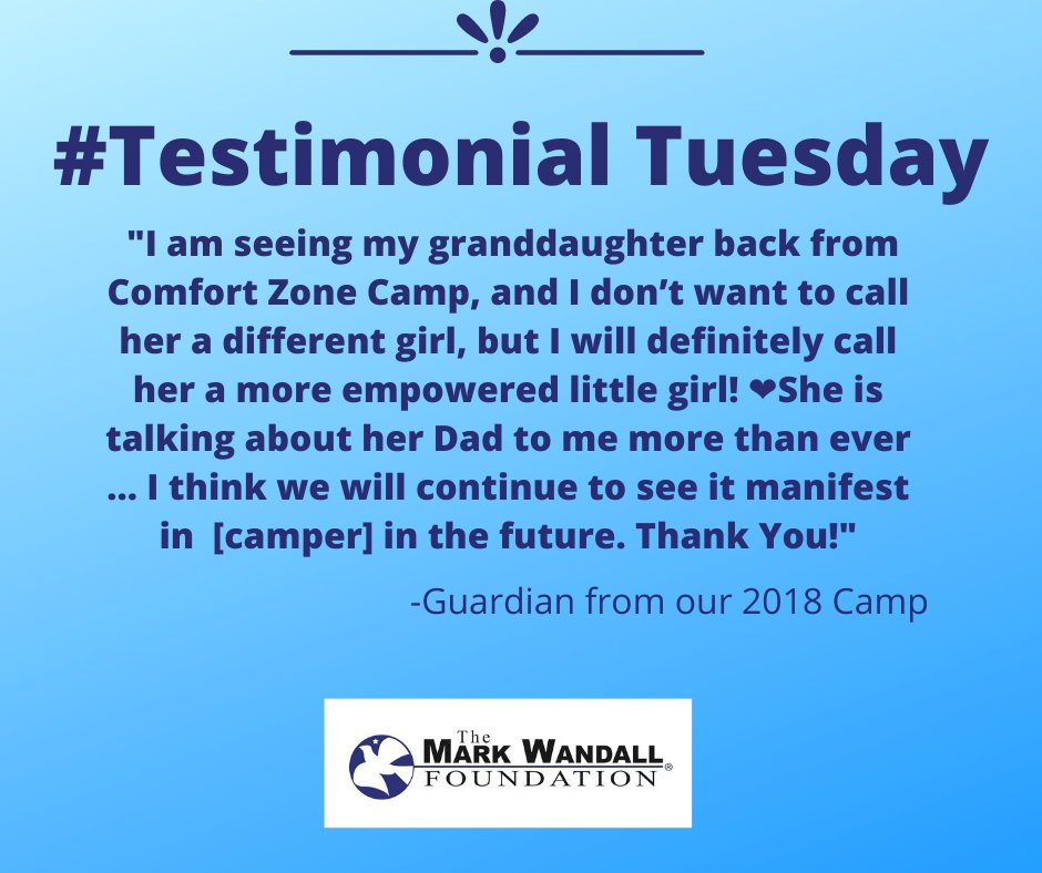 WandallFound's tweet photo. #TestimonialTuesday
#Camp is an incredible weekend of #healing and #empowerment.  Your gift today changes a life!  Help us send more kiddos to camp! https://t.co/cXt3HuWste 
@ComfortZoneCamp https://t.co/d6zjbgpJSS