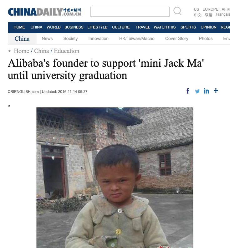 Jack Ma himself even acknowledged the resemblance in a Weibo post. China Daily claimed that Alibaba would sponsor the boy's education all the way until university graduation. What a dream! Life couldn't be better, right?