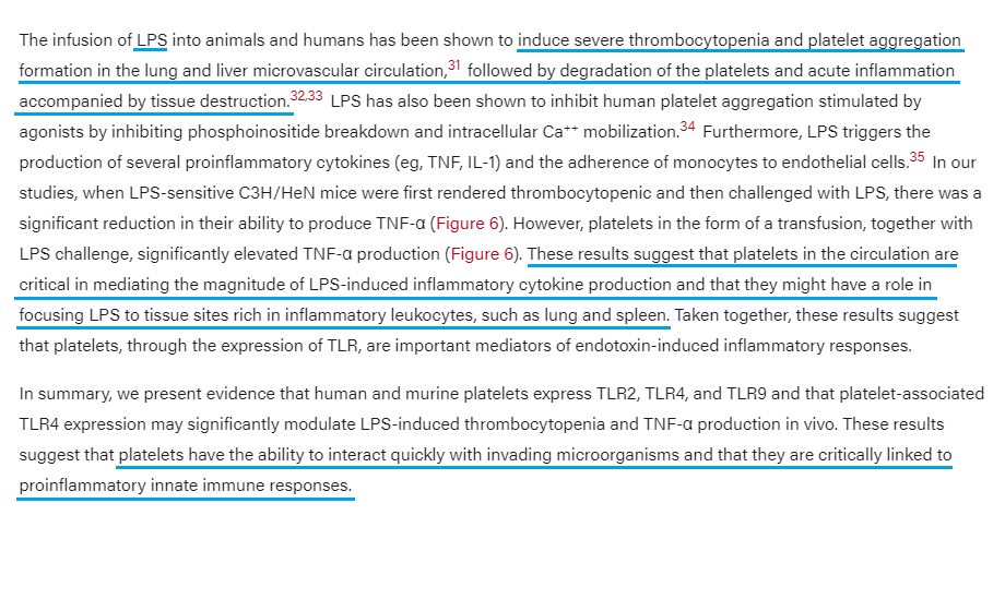 Platelet Toll-like receptor expression modulates lipopolysaccharide-induced thrombocytopenia and tumor necrosis factor-α production in vivo https://ashpublications.org/blood/article/107/2/637/131471