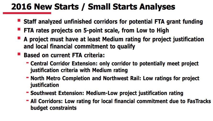 Could RTD get federal funding for the Boulder train? Probs not. Under current criteria for federal grants, the project doesn't rate very well.