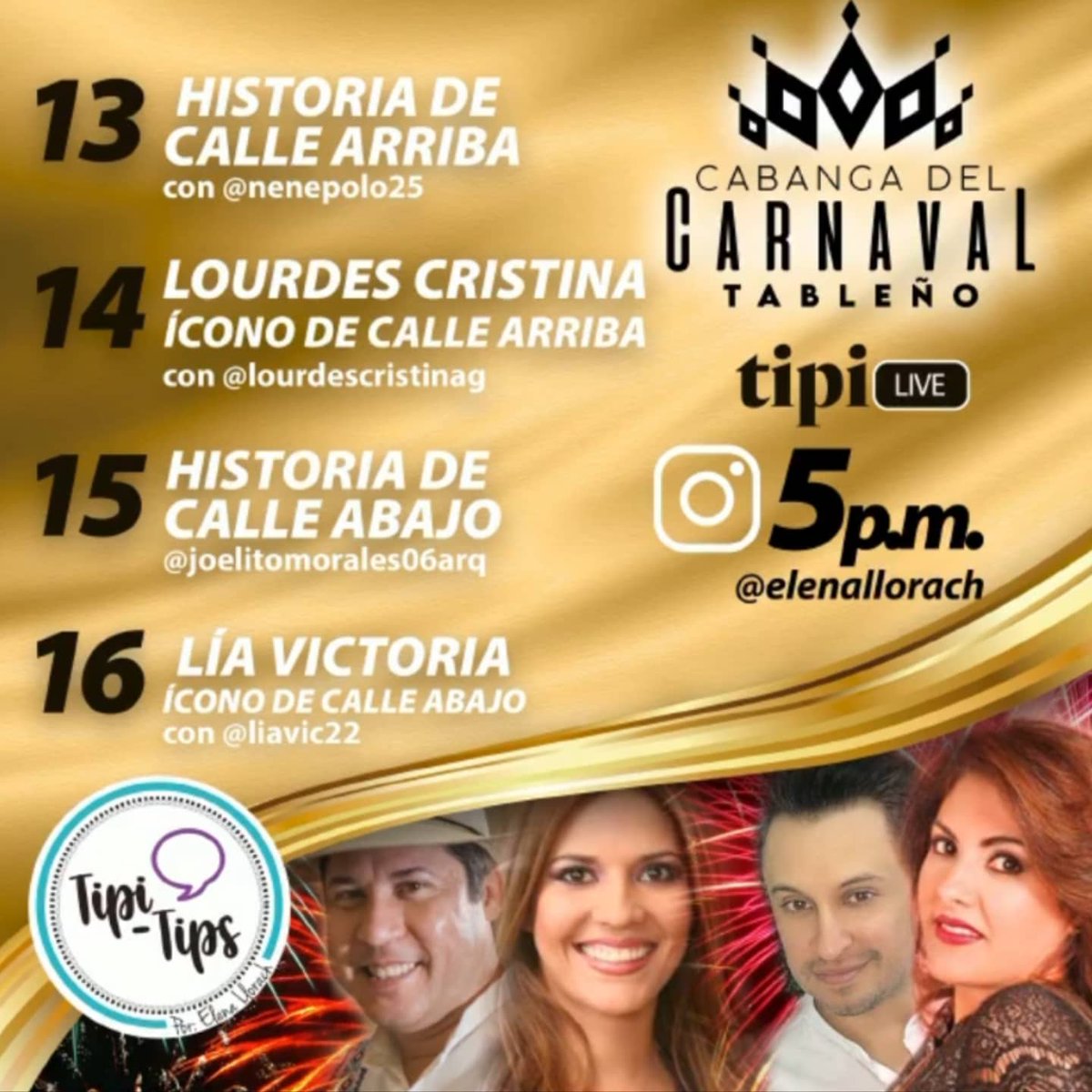 Cordialmente invitados a #CabangadeCarnaval con <a href="/elenallorach/">Elena Llorach</a> y sus invitados, por <a href="/CalleArribaLT/">Calle Arriba de Las Tablas</a> Nene Polo y SRM Lourdes Cristina González Montenegro, por #CalleAbajo Joelito Morales y SRM Lía Victoria Borrero González #losquesisabendelcarnaval