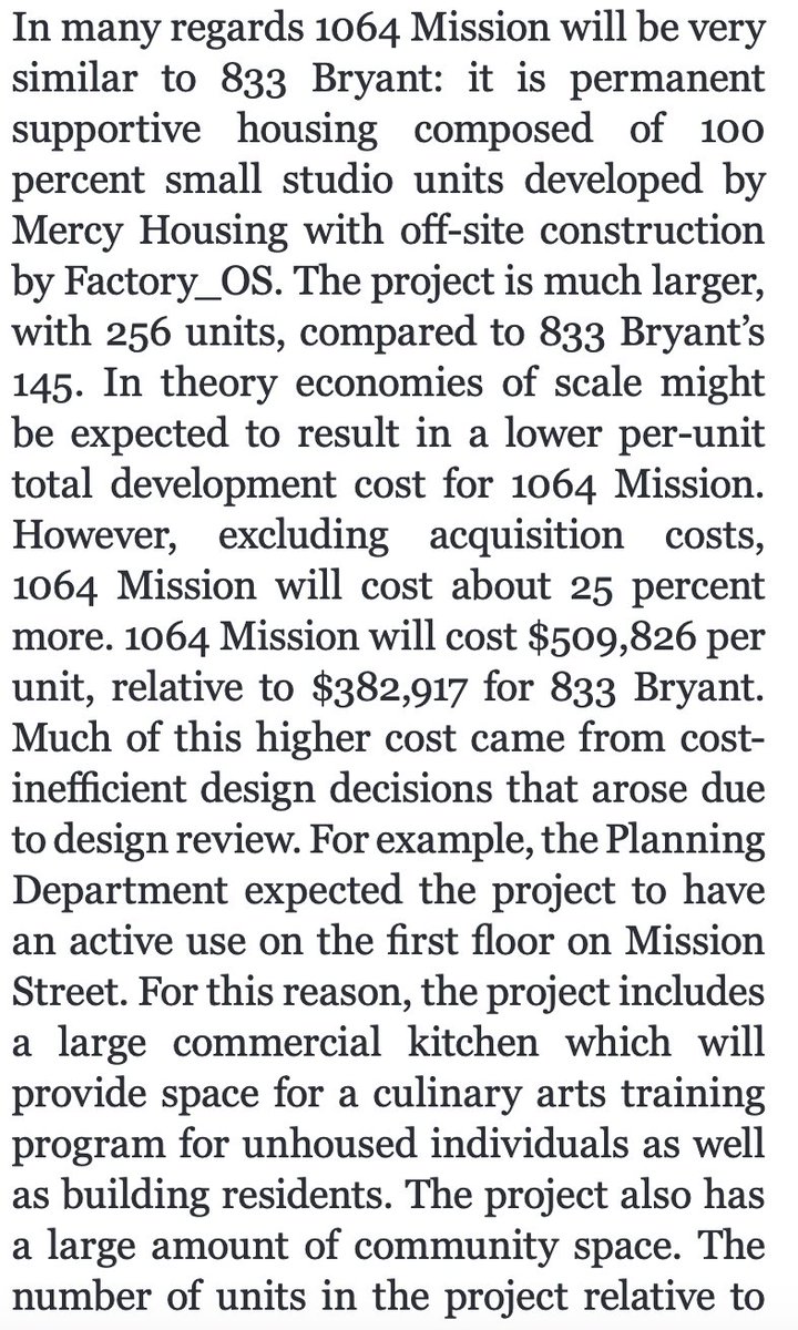 Good examples in the Terner report of why comparable affordable housing projects in San Francisco were more expensive to build. In one case, you got larger units and a commercial training kitchen. In another case, you got fewer units and a community garden  https://ternercenter.berkeley.edu/wp-content/uploads/2021/02/833-Bryant-February-2021.pdf
