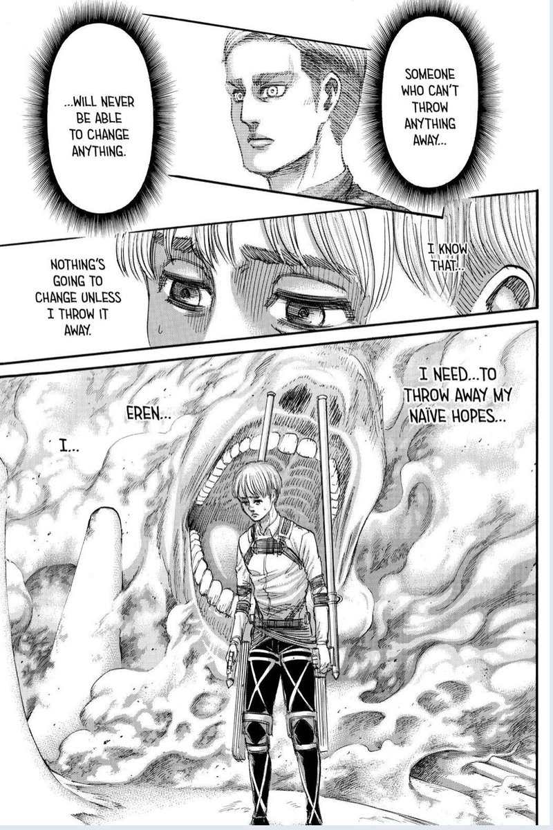 has to sacrifice his own humanity and his battle with eren shows this. While both fight for different goals, and are enslaved by different things. They aren’t too different in this regard as both have to sacrifice to achieve what they want.