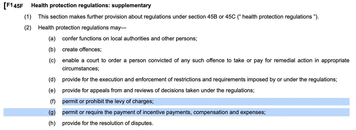 One further point: Regulation 45F permits the levying of charges under Regulation 45B But I'm still not conivinced parliament would have intended these to be charges for quatantine given that is not permitted by the International Health Regulatinos  https://www.legislation.gov.uk/ukpga/1984/22/section/45F