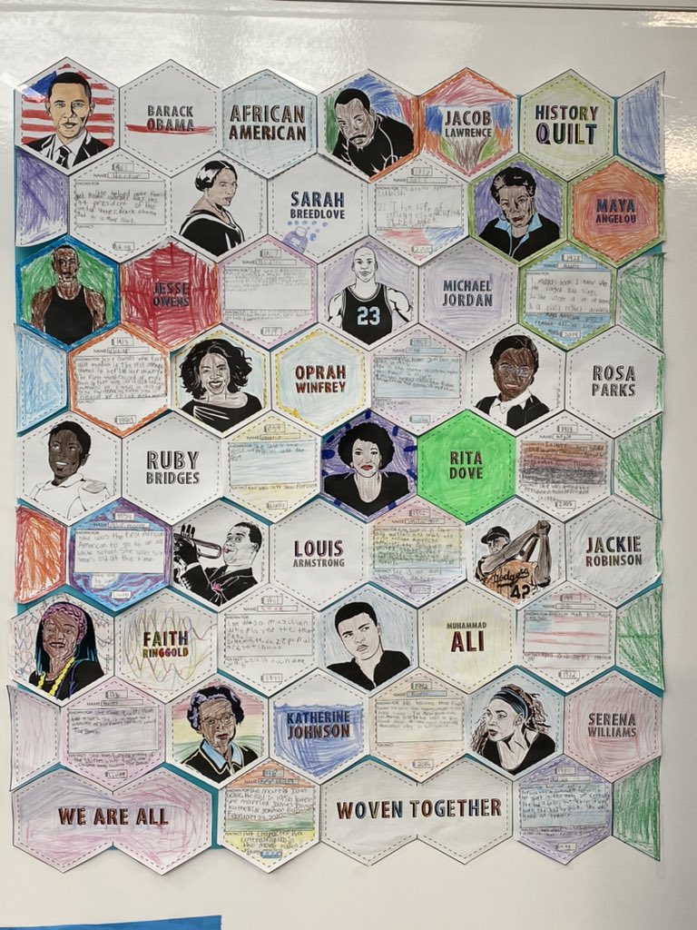 Shout out to Mrs. Parker’s class! They used @Britannica and @epic4kids to research different African American leaders! Then we combined all our info and completed this beautiful quilt! We truly are all woven together! #ITC #BlackHistoryIsAmericanHistory #BlackHistoryMonth2021