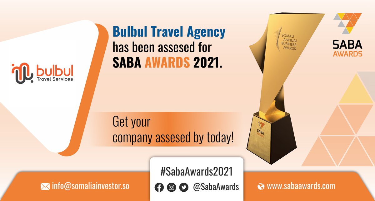 SabaAward's tweet photo. @Bulbul Travel Services has been assessed for SABA AWARD 2021, Get yours assessed today! https://t.co/6N8f1ybmkU