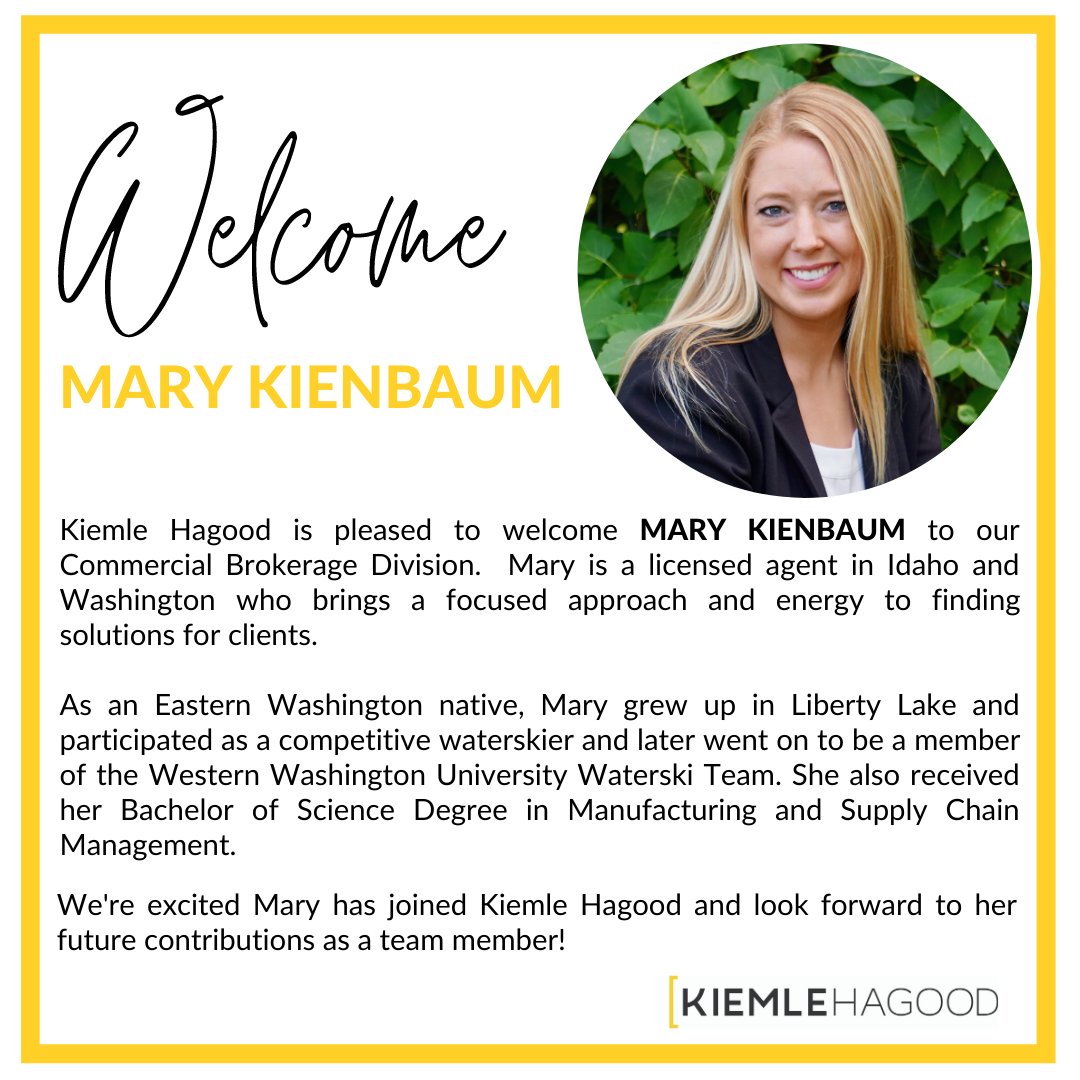 We are excited that Mary Kienbaum has joined our Commercial Brokerage Team!  #commercialrealestate #kiemlehagood #marykienbaum #spokanewa #coeurdaleneid
