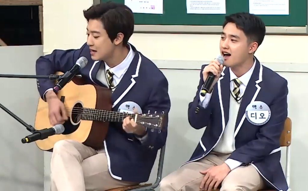 They also made their debut as GiChanNodi (trans for Guitar Chanyeol, Singing DO) , re-performing their popular cover of Billionaire.