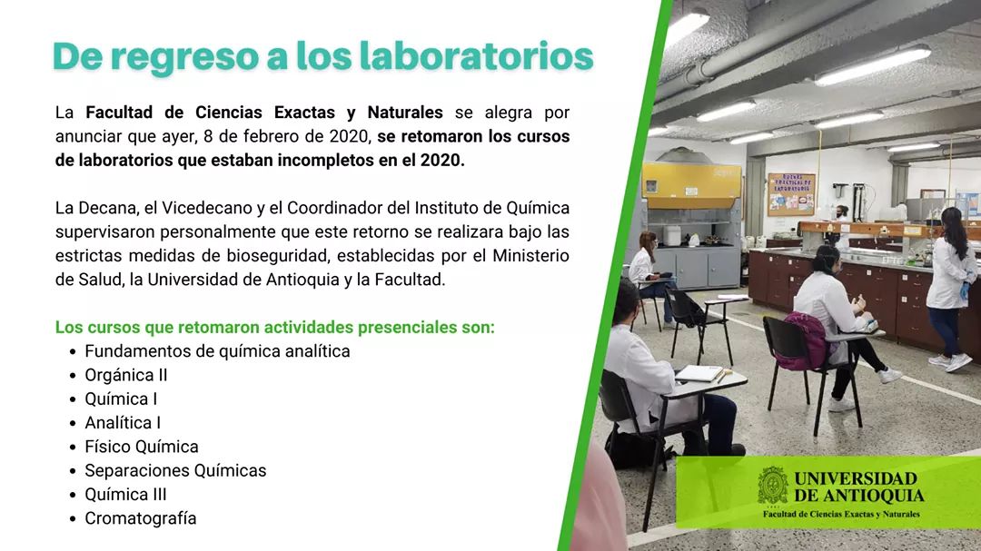 💚Una noticia que nos emociona:
Ayer, 8 de febrero, se retomaron los cursos de laboratorios que estaban incompletos en el 2020. Esto bajo estrictas medidas de bioseguridad
@dorangelah @apelaezbotero @zuluagajorge
👉bit.ly/3jzE0uc
#SoyFCEN #CienciaFCEN #udeabiosegura