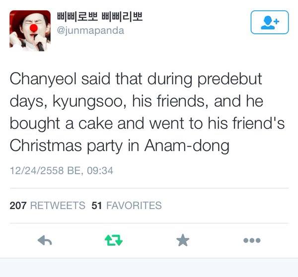 BONUS:Proof of their closeness as friends is they spend Christmas days together. They had at least 2 Chistmases with each other. One during their pre-debut along with Chanyeol's other friends, another in 2018 with Mackenyu and other artists.