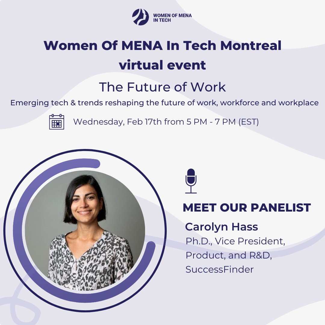 📋Carolyn Hass, Ph.D., Vice President, Product and R&D, SuccessFinder 
An Operations executive and thought leader in the HR technology space, Carolyn owns the end-to-end product life cycle at SuccessFinder
#WomenofMENAintechnology #persianwomenintech #Montreal #TheFutureOfWork