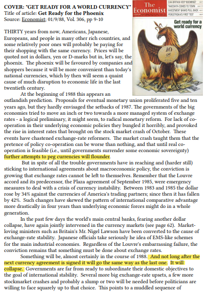 HodlStyle's tweet photo. I know we've seen it thousands of times. But, have ya'll read the 3 pages on The Economist 1988 phoenix cover? SUPER INTERESTING! #XRP https://t.co/s4071q93NY