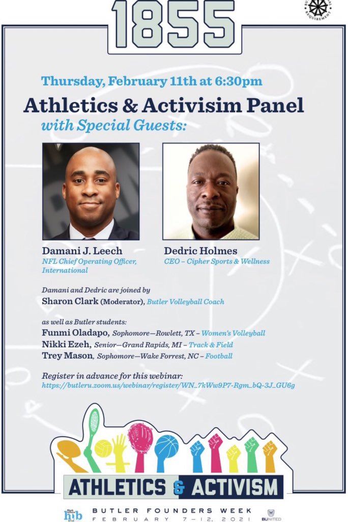 cipher__sports's tweet photo. Join our CEO @DedricHolmes along with @dleech9 COO #NFL International as they speak on #Athletics &amp; #Activism, hosted by Sharon Clark @ButlerVB @ButlerArtsCtr https://t.co/dXedbDMrLC https://t.co/UfdAwCM1X0