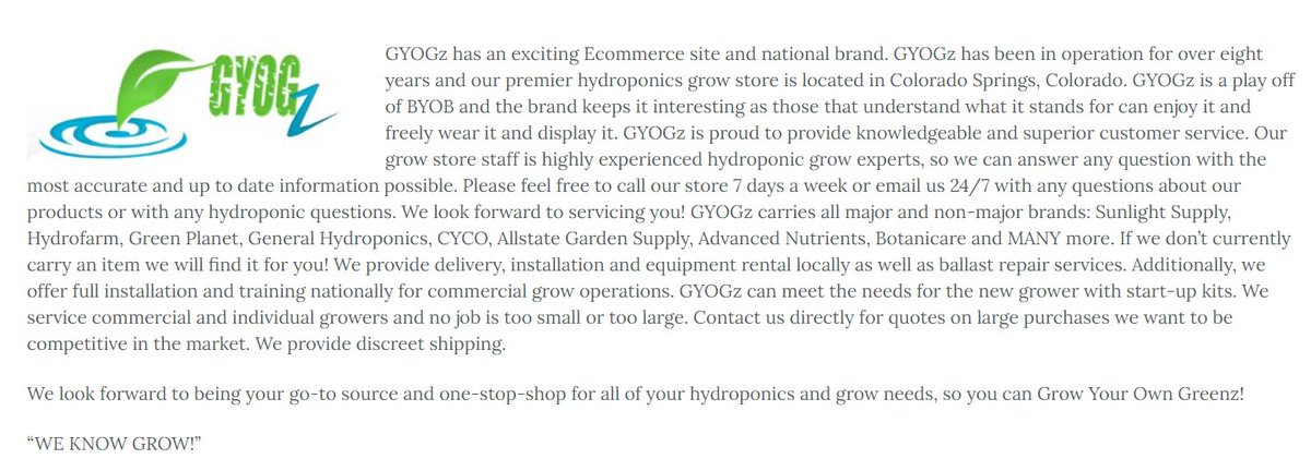  $GYOG A-Cent also offers sUAS (DRONE) course2nd Sub -  http://www.flyatlanticaviationinc.com/home.html&nbsp;3rd Sub - "GYOGz has been in operation for over four (4) years and our premier hydroponics grow store is located in Colorado Springs, CO." 4th - MJ project info could come after we go current.