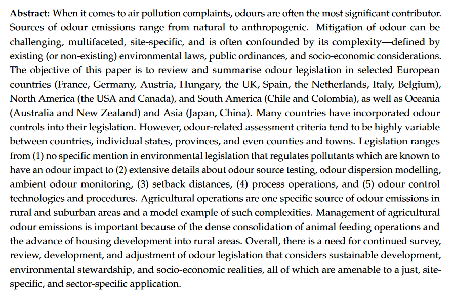 Atmosphere_MDPI's tweet photo. 👍👍👍Editor's Choice Paper of #Atmosphere 
"Summary and Overview of the #Odour Regulations Worldwide" by Mrs. Anna Bokowa et al. 
Read it for free: https://t.co/N7ygdWUmHi https://t.co/bau378UWko