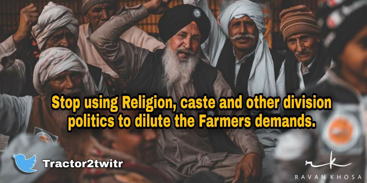 Tractor2twitr's tweet photo. This is not a Sikh or Hindu or Muslim or Christian agitation.
This is a farmers' protest. #Agriculture is the only religion we know at this point that is in danger.

#FarmersAboveReligiousHate https://t.co/qCx7qgYJ2w