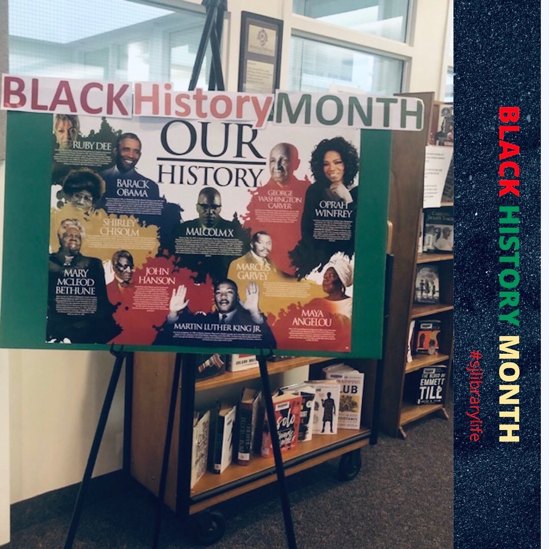 StJohnsLibrary's tweet image. Stop by the library to see our “contactless” #BlackHistoryMonth book display.📚To check out a book ask Ms. O’Donnell for help🙋🏻‍♀️ #BlackHistoryIsAmericanHistory #sjlibrarylife #highschoollibrary #highschoollibrarian