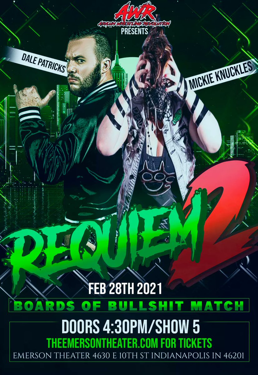 Due To A Double Booking G-Raver Had To Pull Off Requiem 2, But Has Confirmed He Will Make Up The Match And The Seminar At Mercyful Fate 2! So Replacing G-Raver In The Boards Of Bullshit Match Is Non Other Then The Godmother Of Deathmatch, Mickie Knuckles!