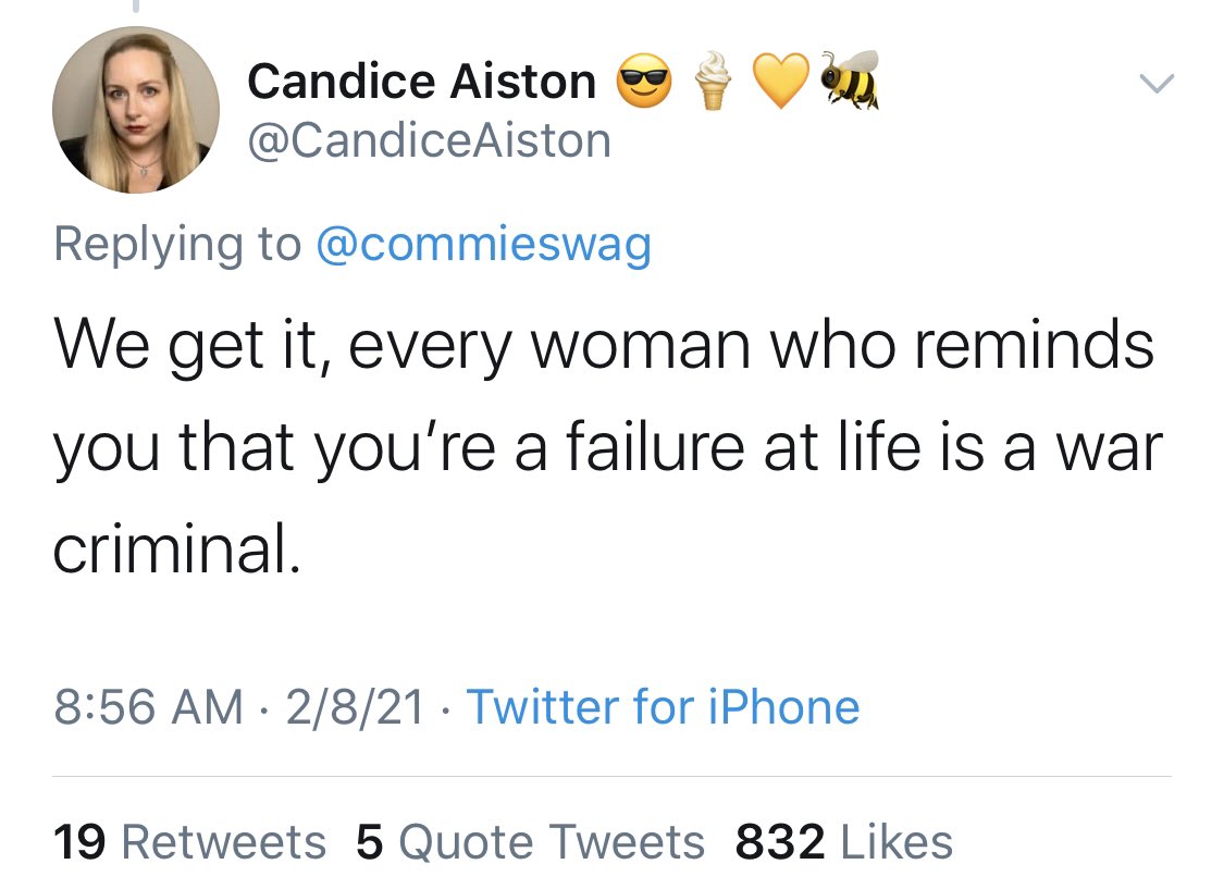 hi couldnt help but notice that you didnt actually screenshot any of the replies in question. presumably so people would assume they were making the same point instead of all being unhinged shit about how the kid wants to fuck the girl with his tiny dick  https://twitter.com/canderaid/status/1359312044416266245?s=21