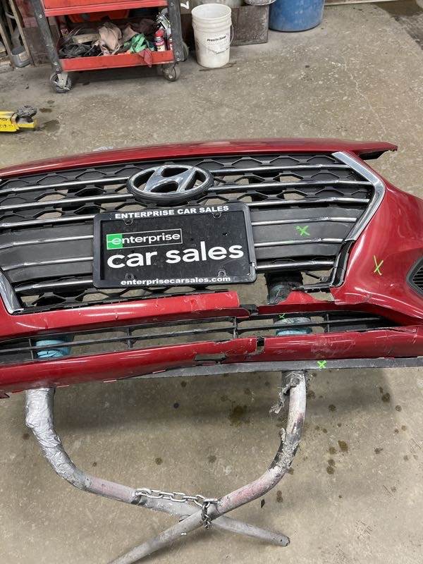 EastCoastCol's tweet photo. Hit of the Week: This beautiful 2019 candy apple red Hyundai Accent arrived @eastcoastcollision after having collided into a snow bank. Damages to the front bumper, grill, as well as internal damages. Stay tuned to see this beauty after repairs. https://t.co/X9fsXRyTo1